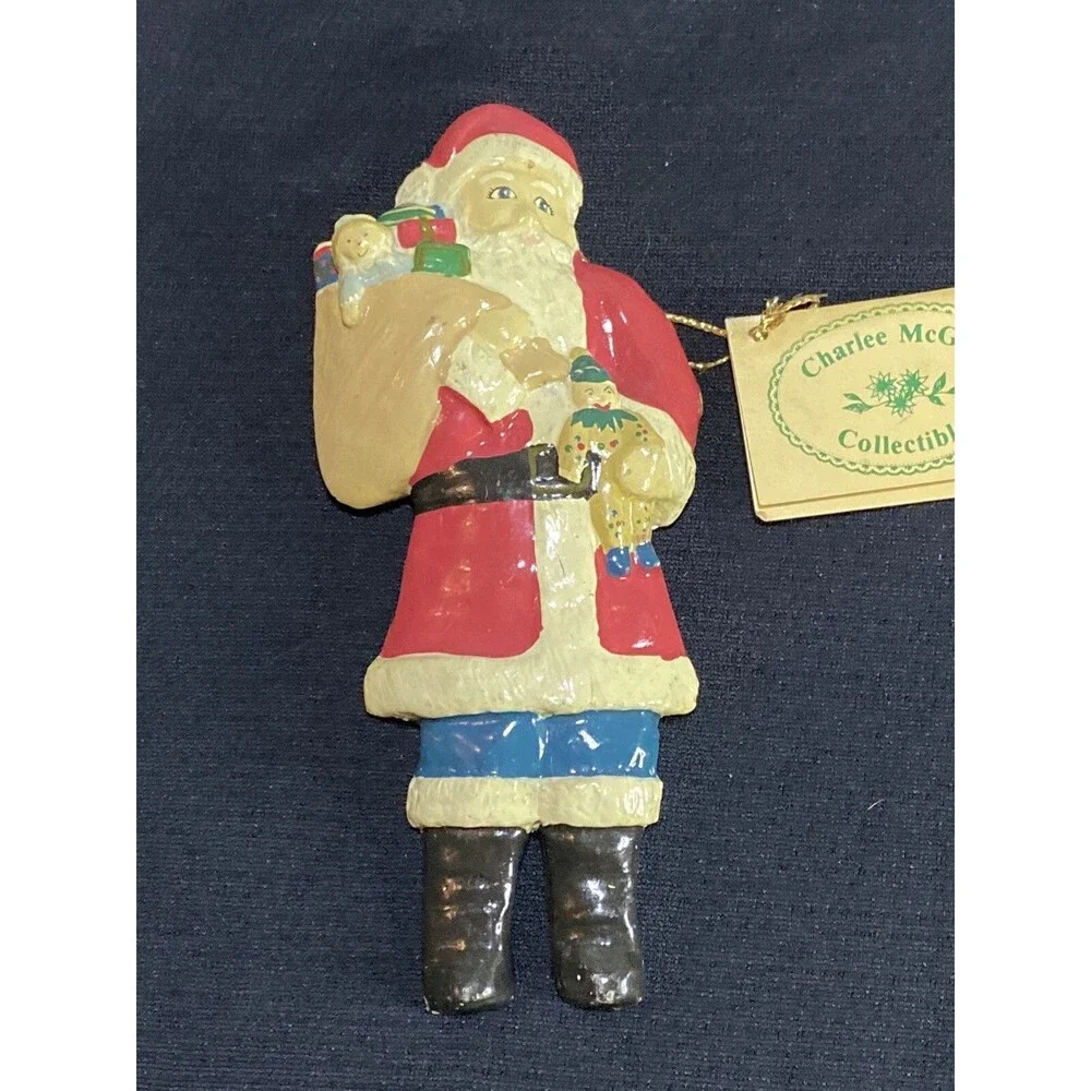 1982 Charlee McGee Collectibles Santa Claus Holiday , Christmas Ornament Vtg.